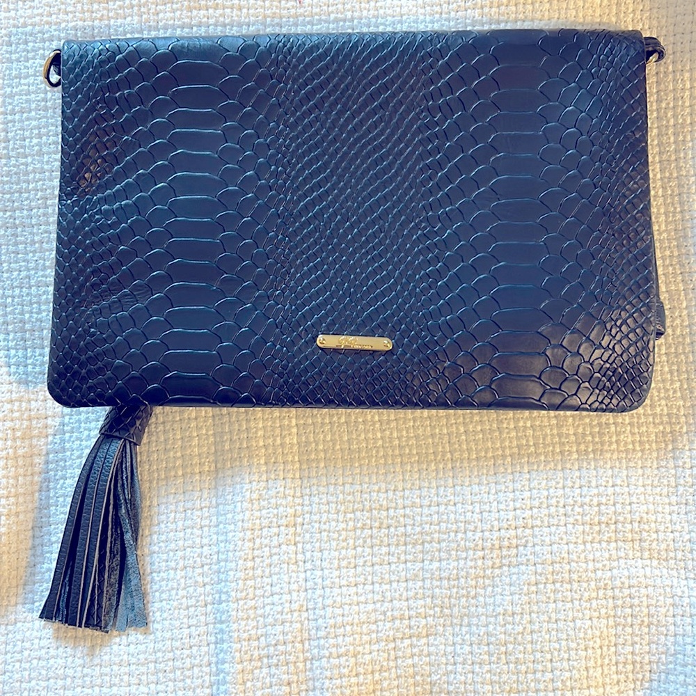 Navy Blue Gigi New York Embossed Leather Foldover Clutch